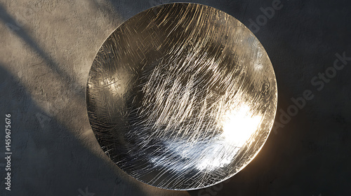 A shiny silver bowl with a reflective surface