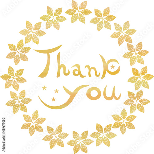 Fototapeta Naklejka Na Ścianę i Meble -  Clip art image of wreath icon of leaf object of Thank you with beautiful watercolor pattern.
