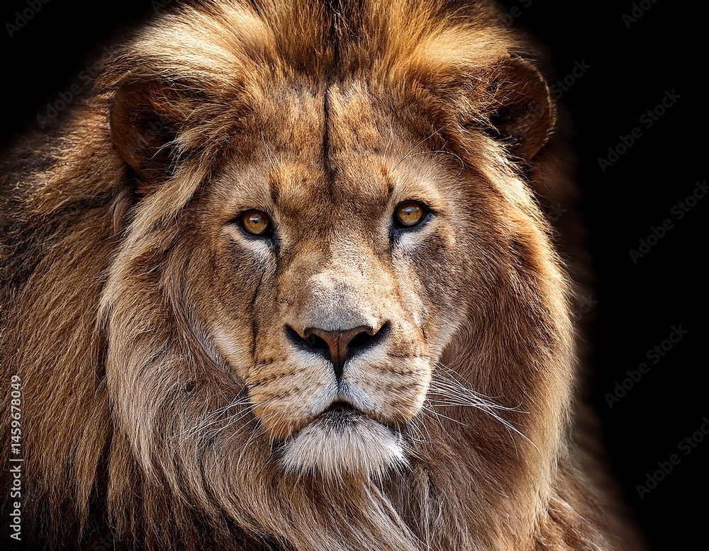 Obraz premium opulent lion with detailed fur enhanced by sparkling gold accents radiating elegance and lifelike presence