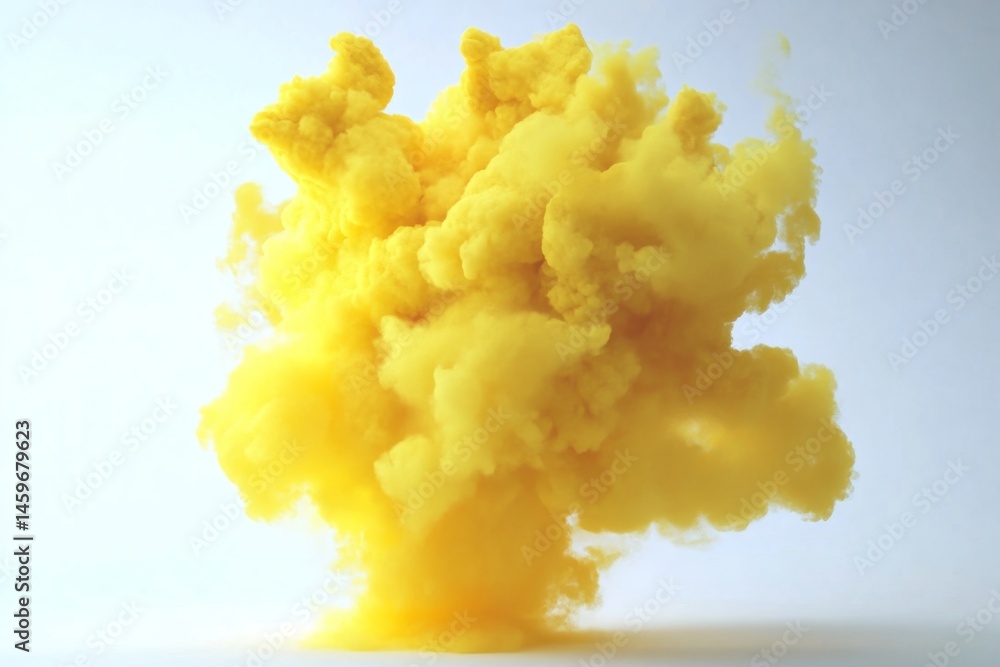 Bright yellow cloud of smoke or ink explosion against a plain background Bright yellow cloud of smoke or ink explosion against a plain background