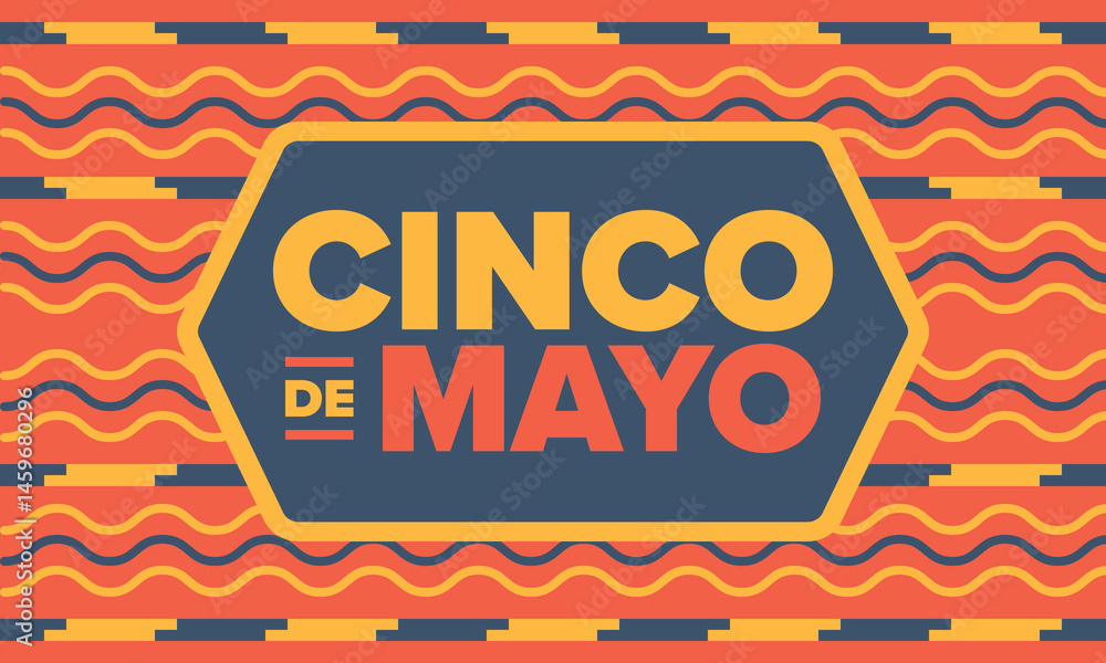 Fototapeta premium Cinco de Mayo in Mexico. Traditional mexican fiesta in May. National happy holiday with carnival, festival and parade. Latin american and spanish pattern. Illustration with sombrero. Vector poster