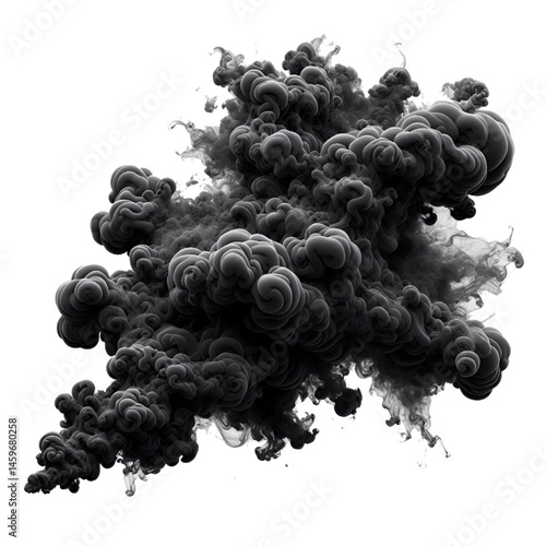 Black smoke isolated on white background