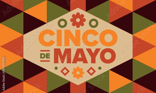 Cinco de Mayo in Mexico. Traditional mexican fiesta in May. National happy holiday with carnival, festival and parade. Latin american and spanish pattern. Illustration with sombrero. Vector poster