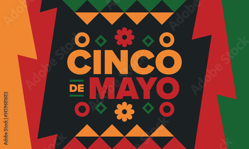 Cinco de Mayo in Mexico. Traditional mexican fiesta in May. National happy holiday with carnival, festival and parade. Latin american and spanish pattern. Illustration with sombrero. Vector poster