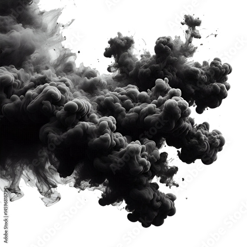 Black smoke isolated on white background
