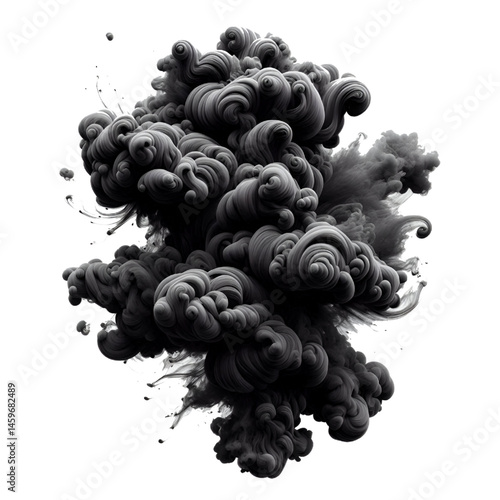Black smoke isolated on white background