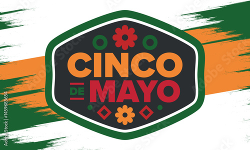 Cinco de Mayo in Mexico. Traditional mexican fiesta in May. National happy holiday with carnival, festival and parade. Latin american and spanish pattern. Illustration with sombrero. Vector poster