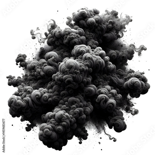 Black smoke isolated on white background