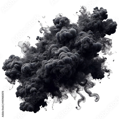 Black smoke isolated on white background