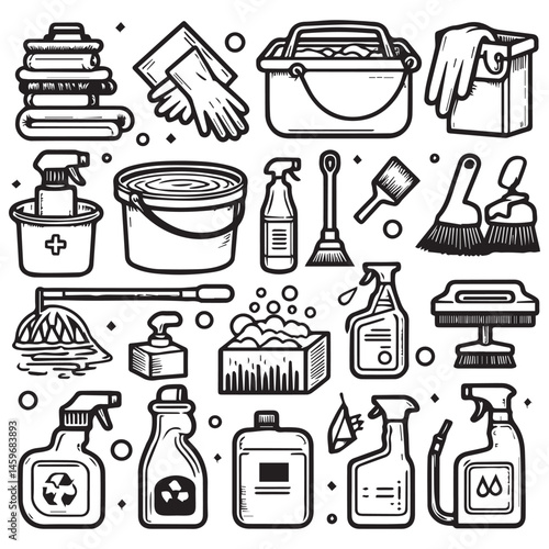 vector clipart collection of editable cleaning equipment and supplies elements