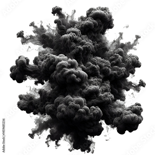 Black smoke isolated on white background