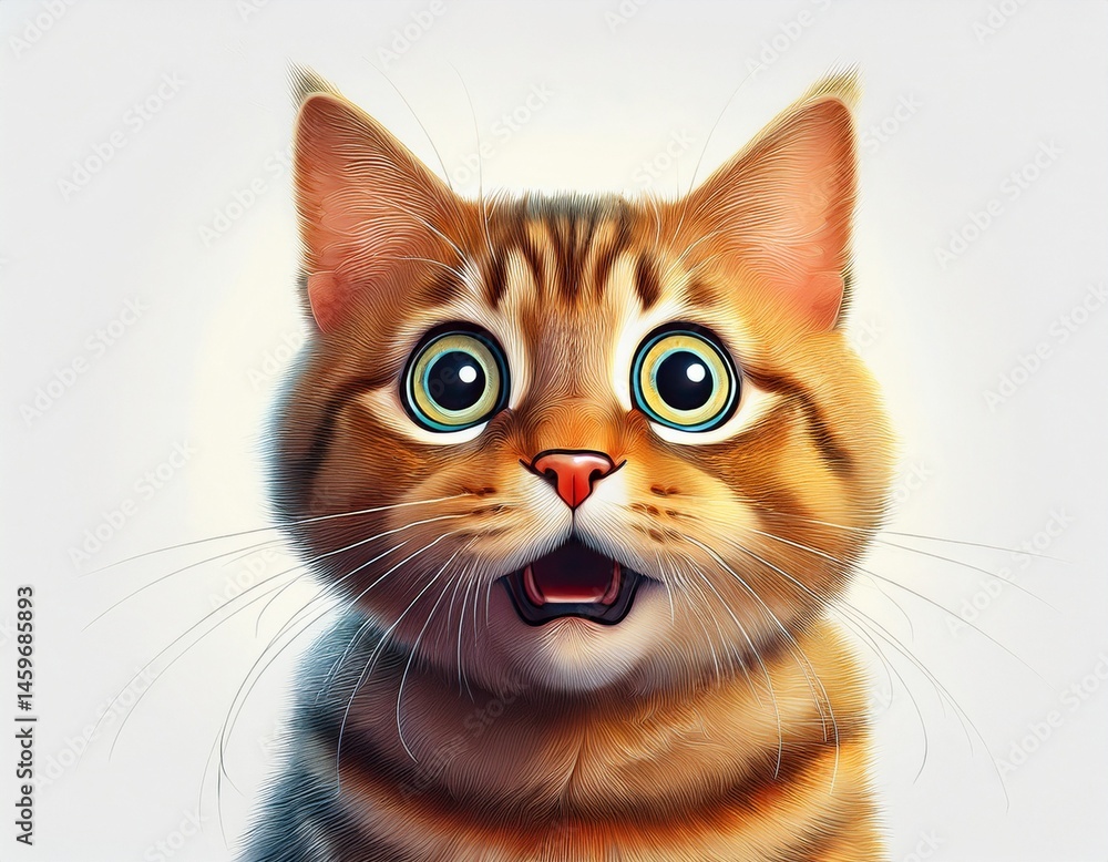 Fototapeta premium funny surprised cat with wide eyes isolated on white