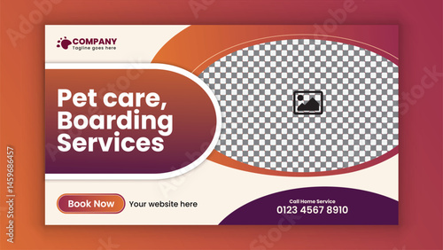 Pet Care Service Center horizontal Social media post banner design template or pet business marketing  web banner design