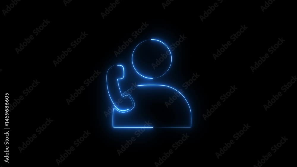 Glowing neon customer service telephone user icon animation – support and communication symbol on black background.4k video Glowing neon customer service telephone user icon animation – support and communication symbol on black background.4k video