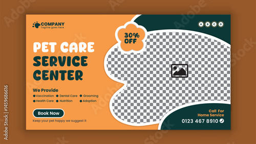 Pet Care Service Center horizontal Social media post banner design template or pet business marketing  web banner design