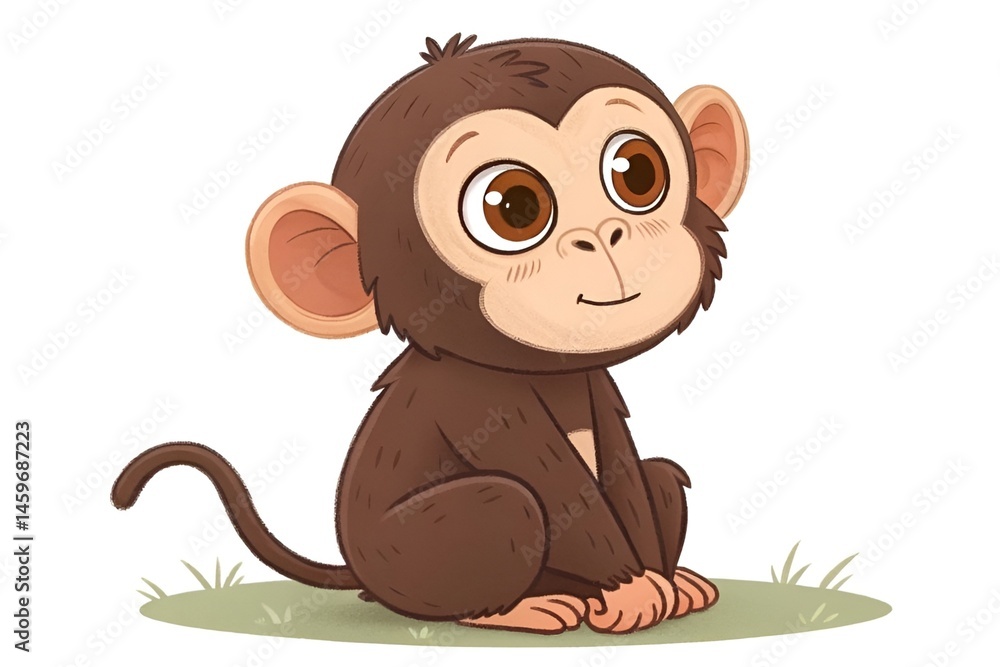 Fototapeta premium Cute Cartoon Baby Chimpanzee Sitting Illustration