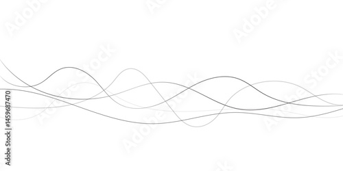 A minimalist abstract image featuring multiple, interwoven, wavy lines in varying thicknesses and dashed patterns.	