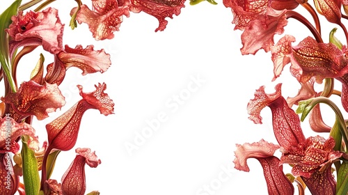 Floral frame of vibrant pink pitcher plants