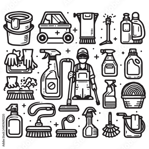 vector clipart collection of editable cleaning equipment and supplies elements