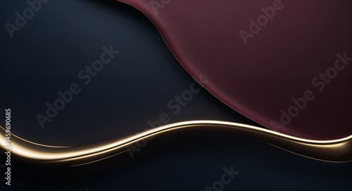 Curved golden light strip flows between deep red and dark green smooth surfaces, creating a sleek, modern, and elegant abstract composition.