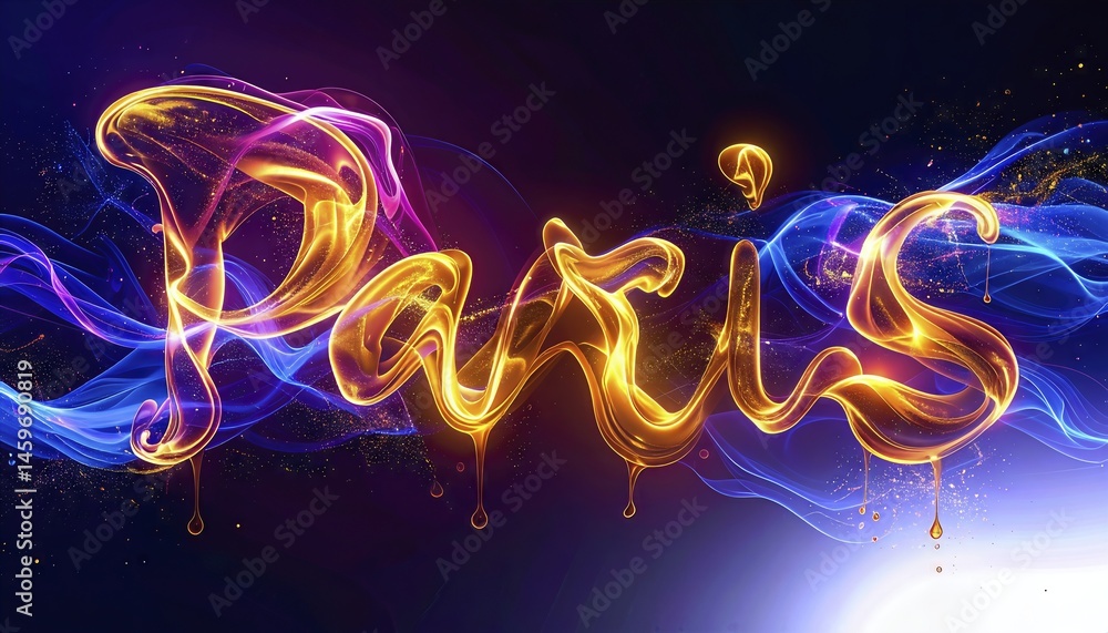 Naklejka premium Illuminated Artistic Text of Paris in Vibrant Colors