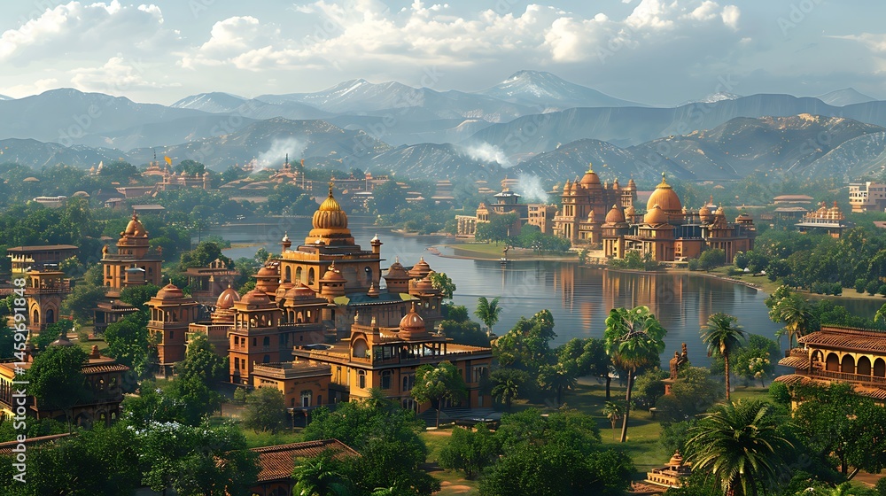 Fototapeta premium Classic architecture in Indian countryside scene high resolution image