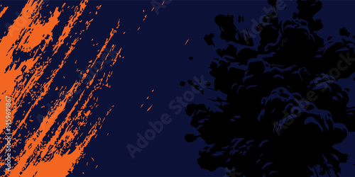 A navy blue and orange brush stroke pattern The dark navy blue background. vector illustration
