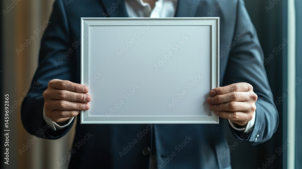Businessman Holding Blank Certificate Frame Businessman Holding Blank Certificate Frame