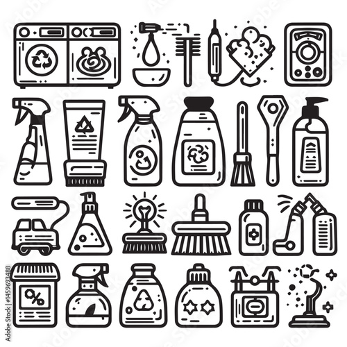 vector clipart collection of editable cleaning equipment and supplies elements