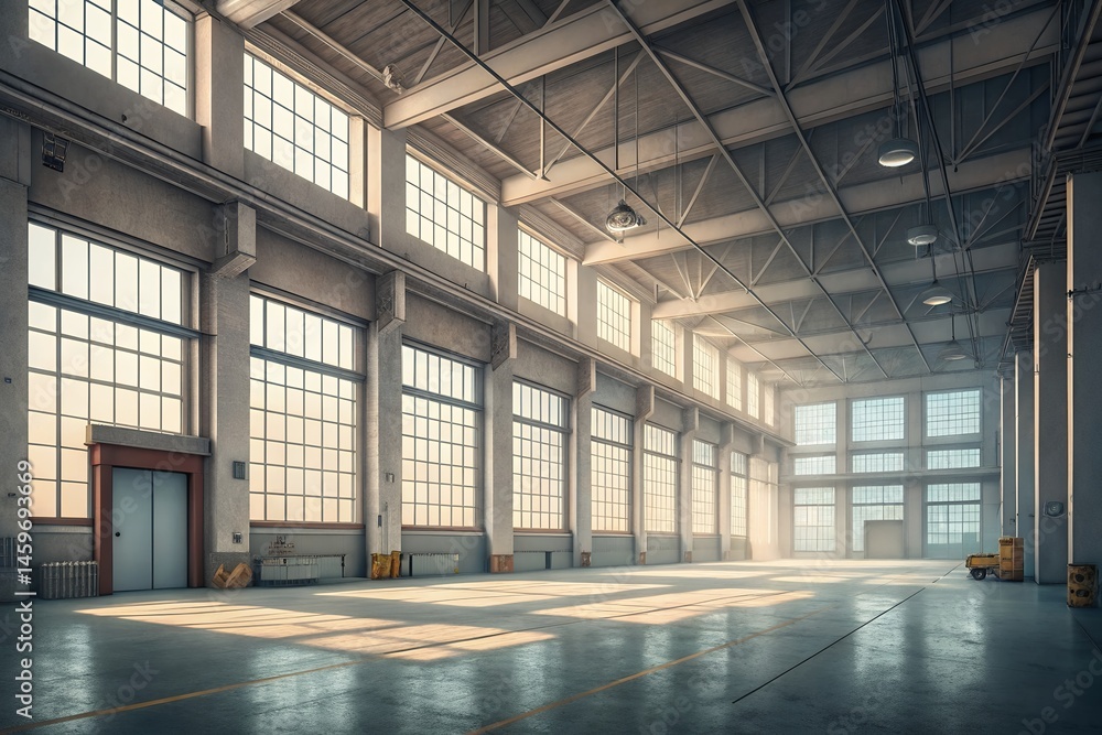 Vast Empty Industrial Space Clean, Modern Warehouse Interior Vast Empty Industrial Space Clean, Modern Warehouse Interior