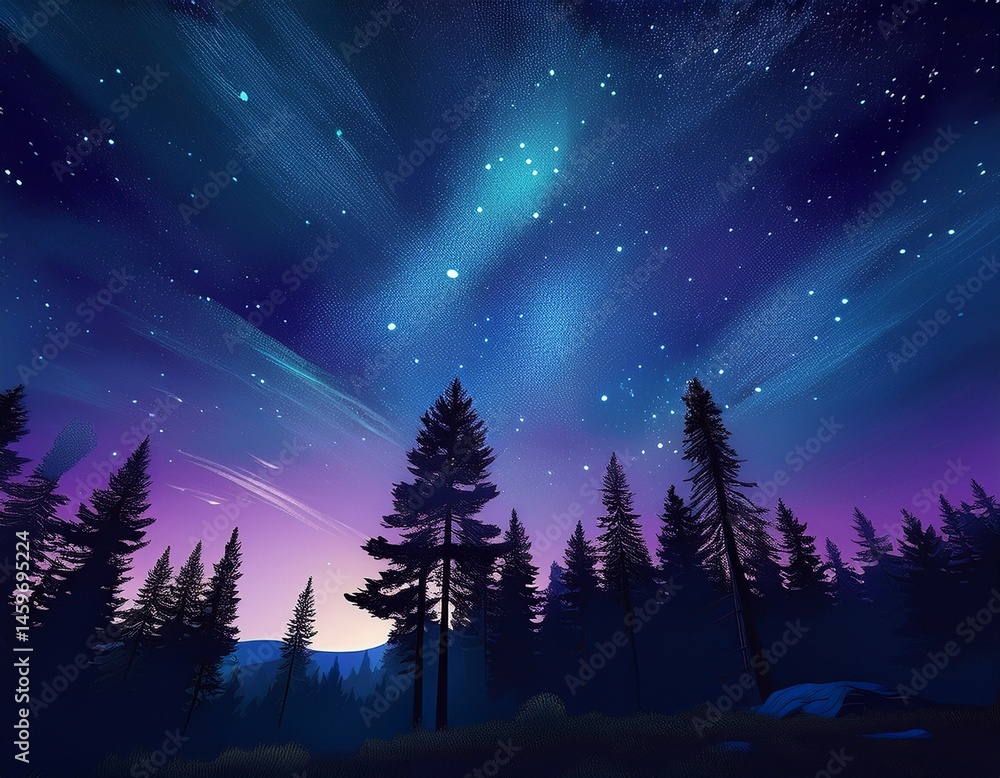Fototapeta premium time lapse of the night sky above a forest landscape