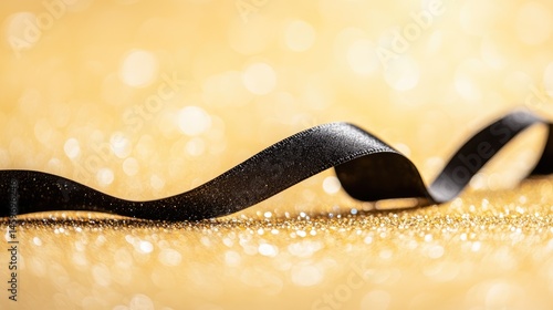 Obraz na płótnie Elegant black ribbon on golden glitter background w salonie