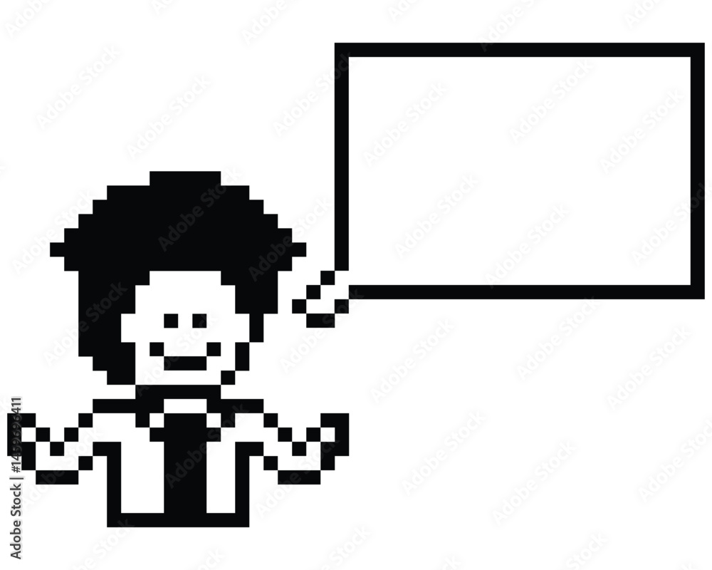 Fototapeta premium Cartoon pixel cute character man face with chat box blank decoration 8 bit male boy say speak discuss idea chat box cartoon pixel 8bit game png vector.