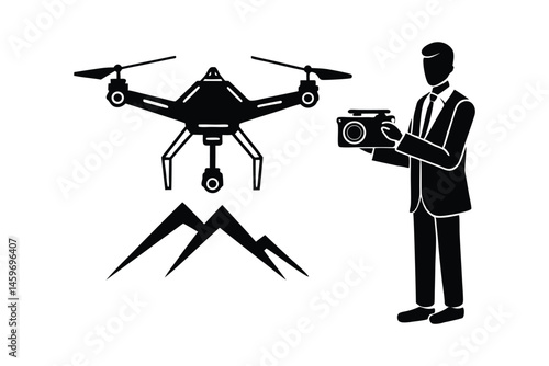 Drone Photographer Silhouette with Remote Control