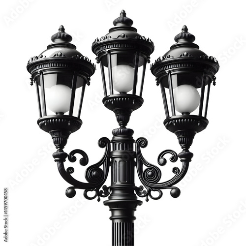 Black street lamp post isolated on white background