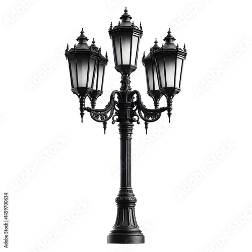 Black street lamp post isolated on white background