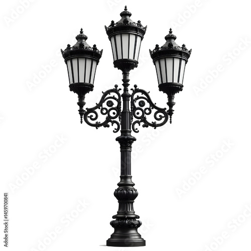 Black street lamp post isolated on white background