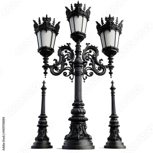 Black street lamp post isolated on white background