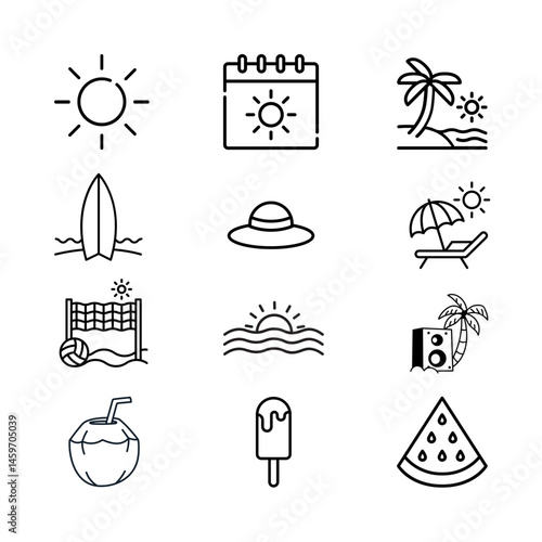 summer icons set, illustrator vector 