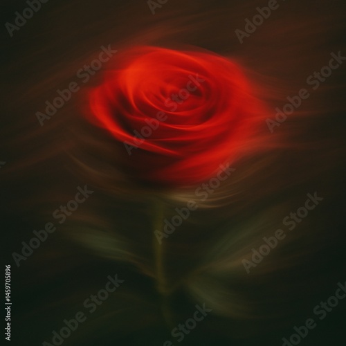 Red rose flower in motion blur. Long exposure concept