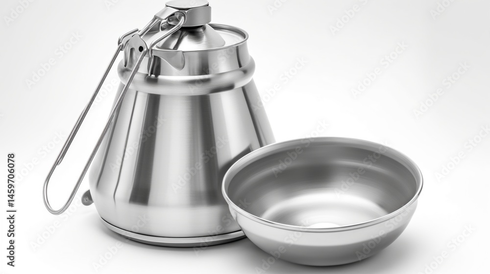 Portable stainless steel camping kettle and bowl set Portable stainless steel camping kettle and bowl set