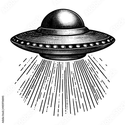 Vintage UFO Flying with Beam of Light  