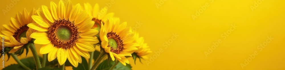 Obraz premium Close-up sunflowers,intense yellow background, summer, macro, nature