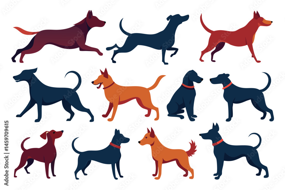 Dog Shadow Vector Set – Isolated Pet Silhouette Icons Dog Shadow Vector Set – Isolated Pet Silhouette Icons