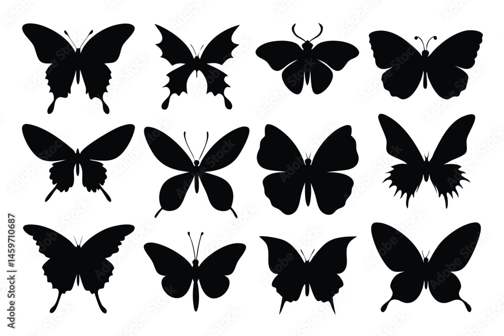 set of butterflies isolated silhouette set set of butterflies isolated silhouette set