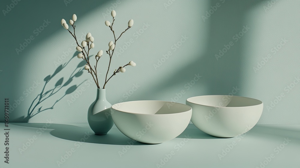 Minimalist Still Life with Vase and Bowls