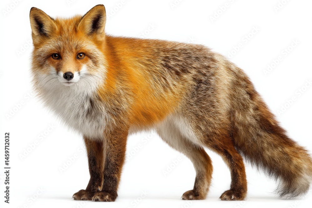 Fototapeta premium Red fox standing, isolated on white.
