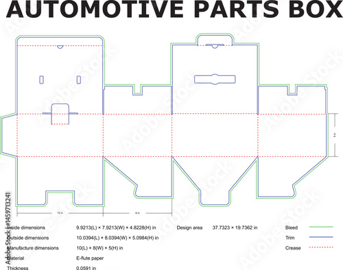 Automotive Parts Packaging Box Design DieCut Template Diagram