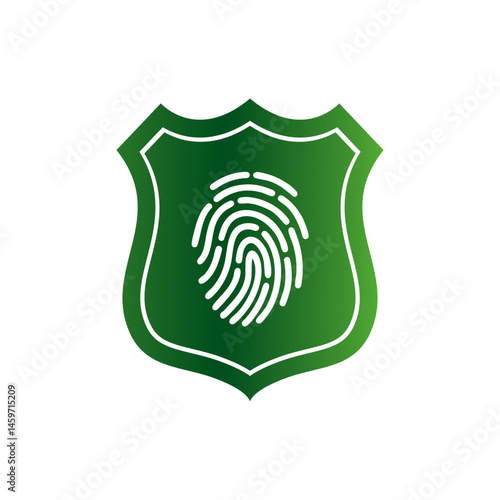 digital logo featuring a shield with a fingerprint in the center, symbolizing security, protection, and biometric authentication, Vector Biometric