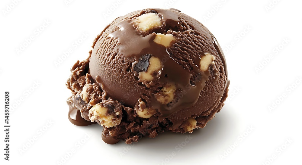 A single scoop of chocolate ice cream on a white background A single scoop of chocolate ice cream on a white background